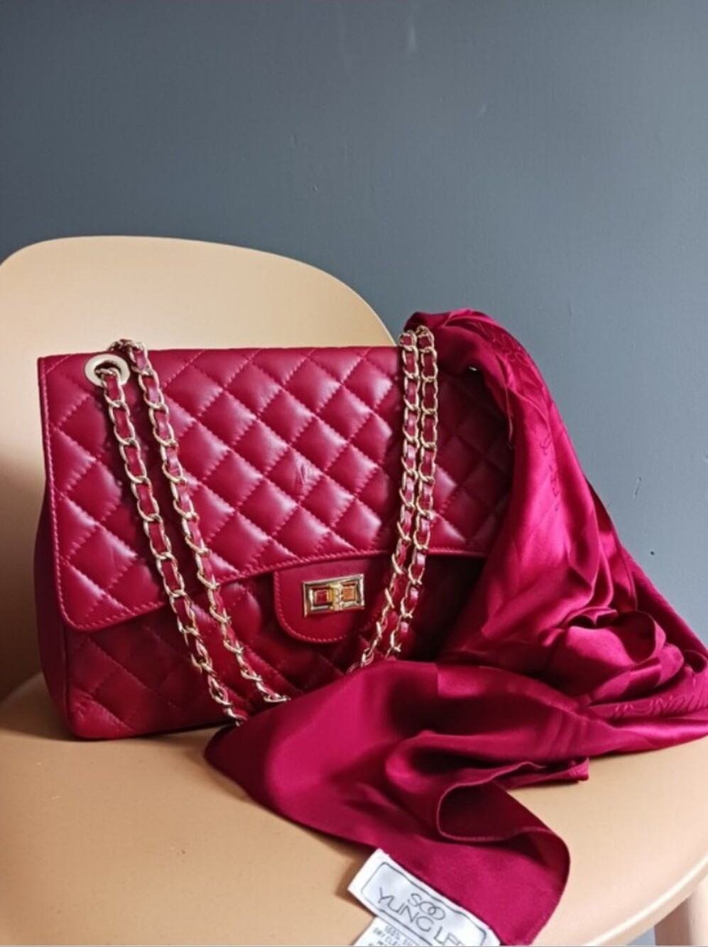 Chiara Ferretti Red Quilted Leather Shoulder/ Crossbody Bag
